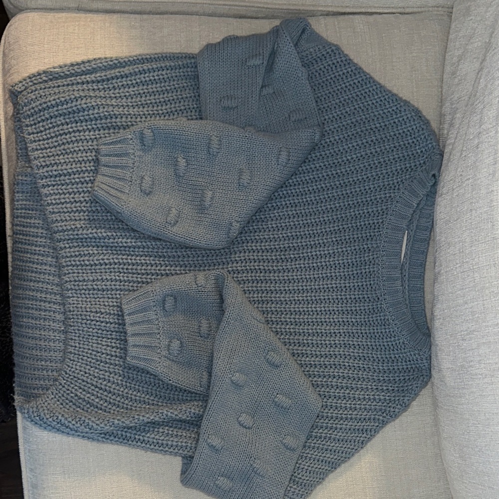Jessica Simpson Blue Bubble-Sleeve Crewneck Sweater